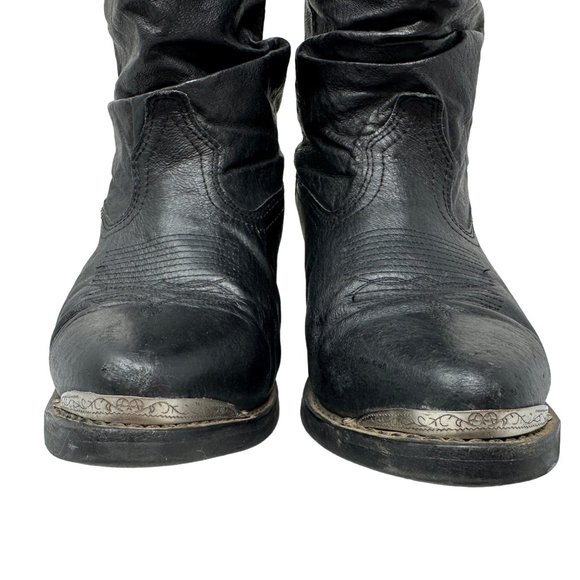 Shyanne Slouchy Western Cowboy Boot in Black Leather Silver Toe Tips Size 9 - Picture 4 of 16
